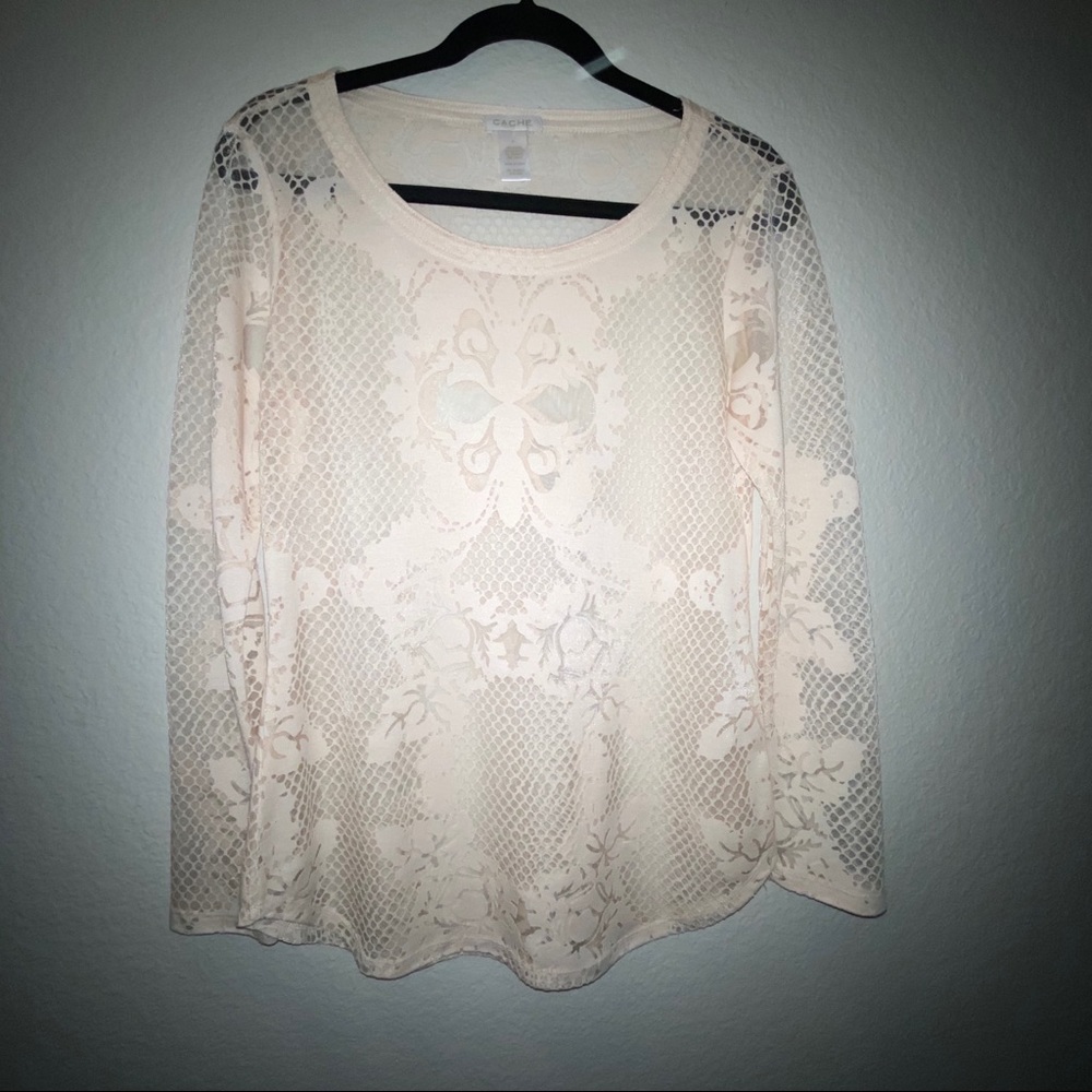 Sheer Lace Top by Cache.  Blush in color